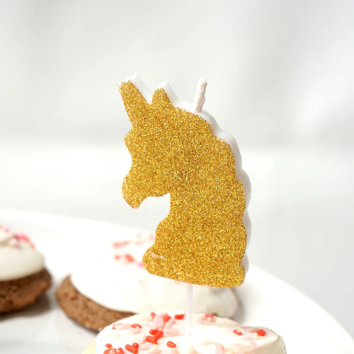 Gold Glitter Unicorn Candle – from Party Partners