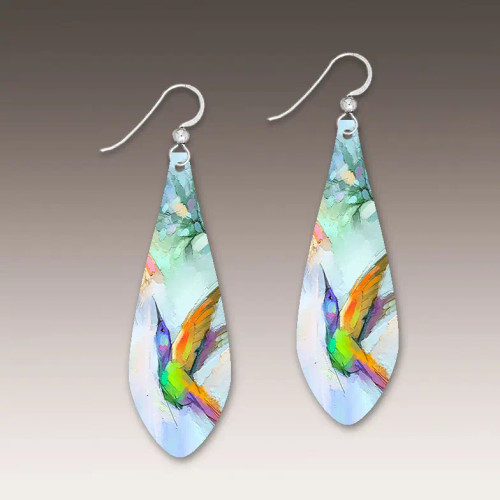 Hummingbird Fine Art Long Drop Handmade Earrings from Illustrated