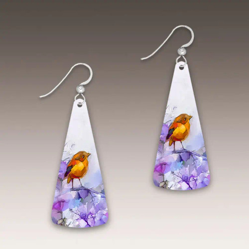 Orange Bird Fine Art Statement Triangle Drop Handmade Earrings from Illustrated Light & DC Designs Orange Bird Fine Art Statement Triangle Drop Handmade Earrings from Illustrated Light & DC Designs
