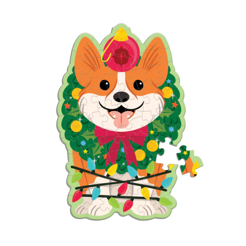 Christmas Corgi 48 Piece Scratch and Sniff Shaped Mini Puzzle from Mudpuppy