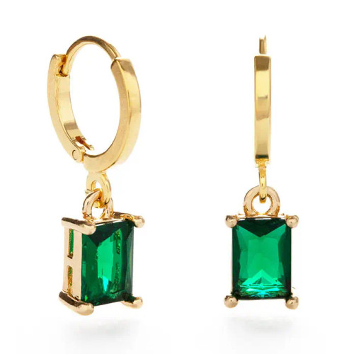 Emerald Green Rectangle Stone Huggie Hoop Earrings from Amano Studio