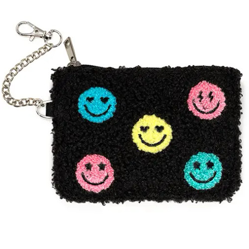 Keychain Pouch – Multi-Colored Happy Faces – Black from Living Royal