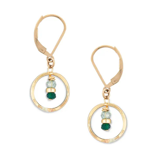 Seedling Tiny Gold Circle Earrings with Leaf Green Crystals from Freshie & Zero