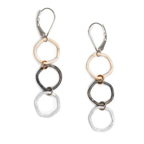 Ramble Earrings – Three Imperfect Circles Mixed Metal Drops from Freshie & Zero