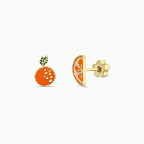 Orange Enamel Flat Back Kids Earrings from JaxKelly