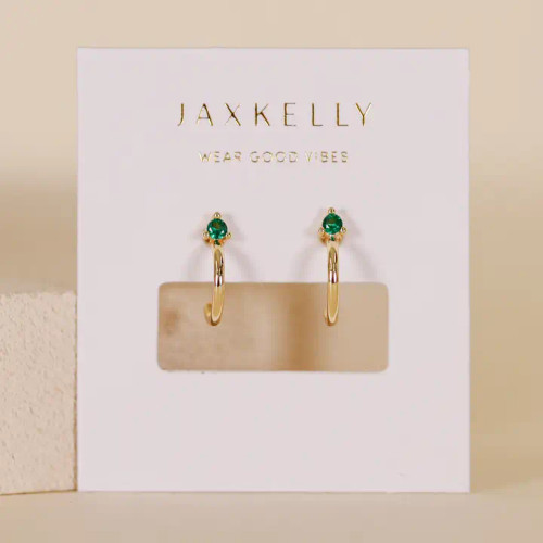 Open Mini Hoop Earrings – 18K Gold – Green Emerald from JaxKelly