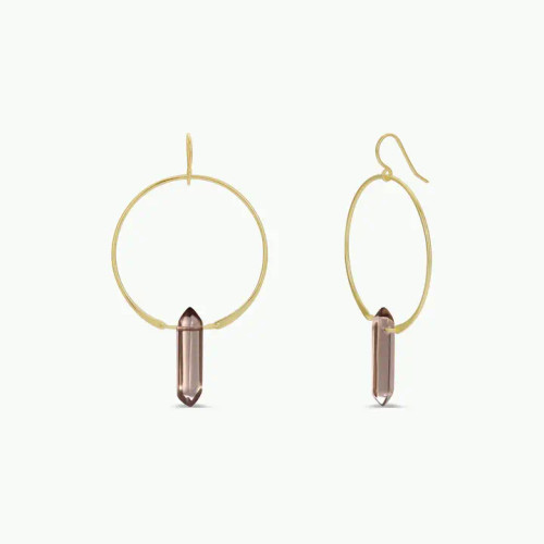 Smoky Quartz Crystal Hoop Gold Earrings from JaxKelly