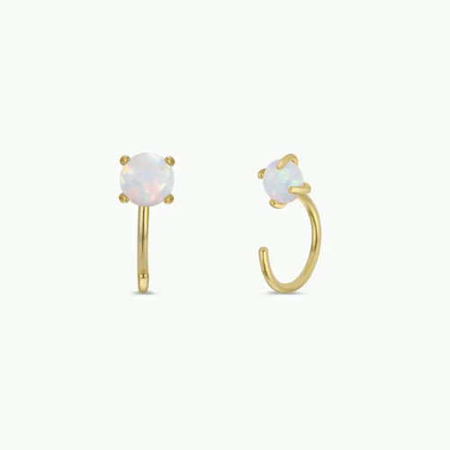 White Opal Gold Huggie Earrings from JaxKelly