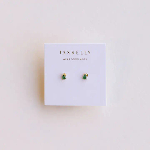 Teardrop Emerald CZ Gold Earrings from JaxKelly