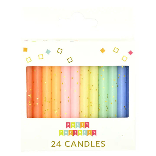 Rainbow Glitter Candle Set – 24 Candles from Party Partners