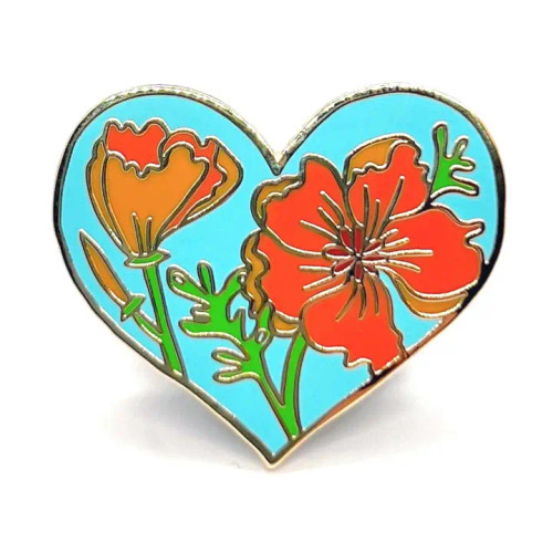 California Poppy Heart Enamel Pin from Brenna Daugherty Illustration