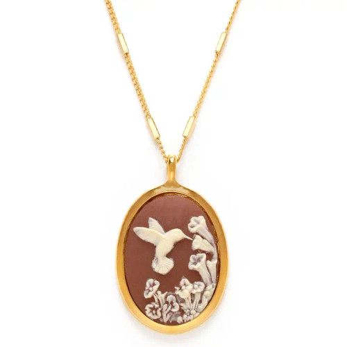 Hummingbird Vintage Cameo Necklace from Amano