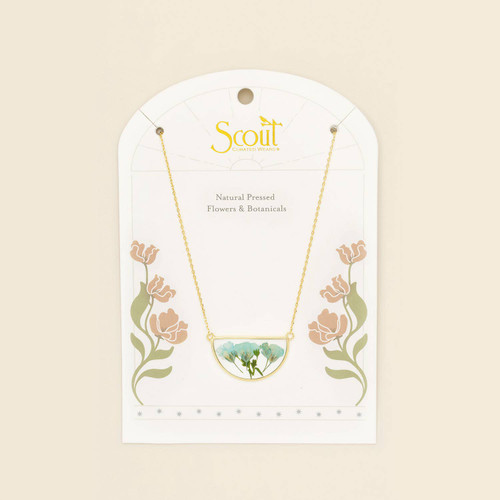 Pressed Flower Necklace - Blue Baby's Breath/Gold