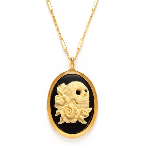 Sugar Skull and Roses Cameo Necklace by Amano Studio