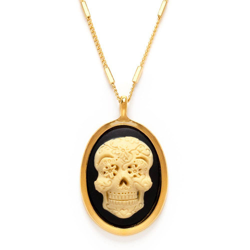 Mexican Sugar Skull Cameo Necklace by Amano Studio