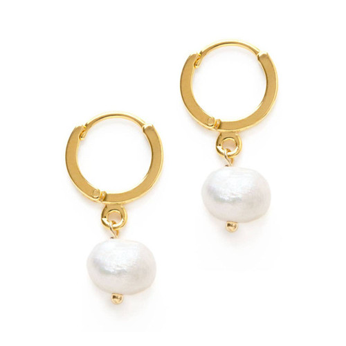 Fresh Water Pearls on Huggie Hoops-14k Gold Over Brass