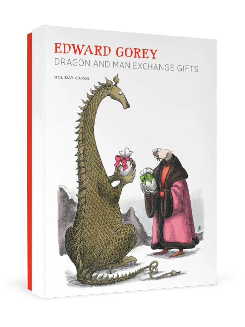 Edward Gorey: Dragon and Man Exchange Gifts Holiday Cards from Pomegranate