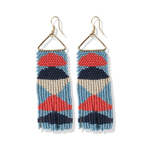 Blue Red Navy and Ivory Half Circles on Triangle Earring