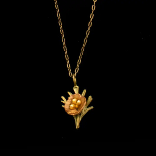 California Poppy Petite Pendant - 16" Adjustable Cast bronze with hand patina and 24k gold finishes. Accented with copper.