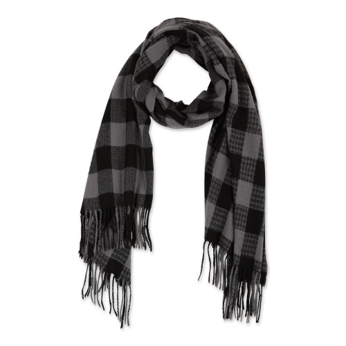 Denver Plaid Black & Gray Fringe Scarf