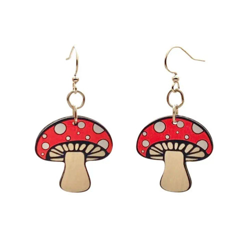 Mushroom Wood Earrings by Green Tree Jewelry