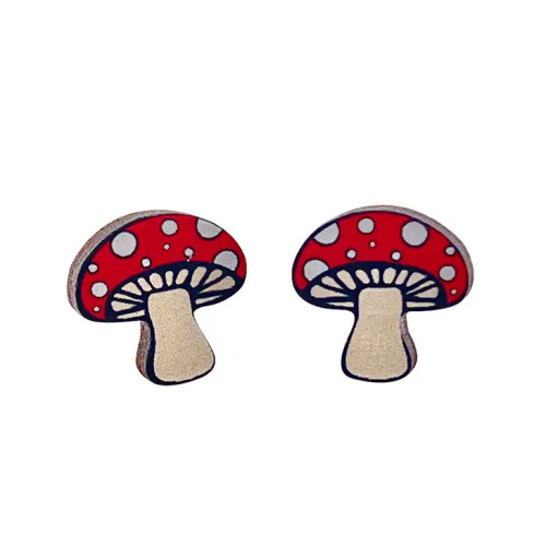 Mushroom Stud Wood Earrings by Green Tree Jewelry