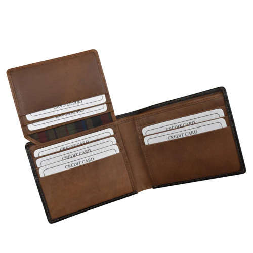  Leather Black/Toffee Bifold Men's Wallet Flip-Up ID Holder