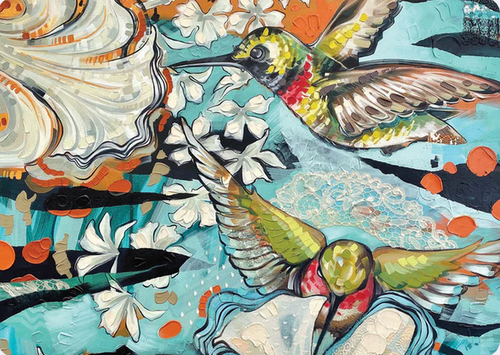 Blue and Green Hummingbirds Card