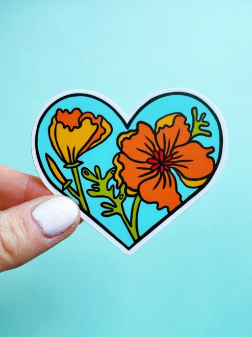 California Poppy Heart Sticker