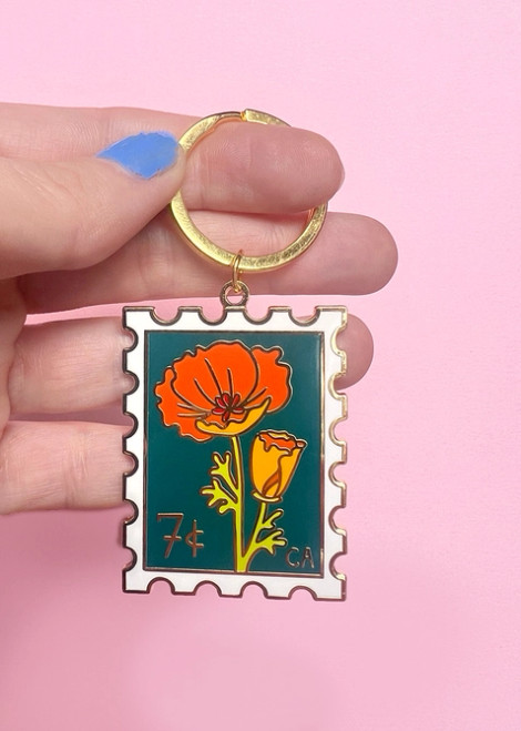 California Poppy Stamp Keychain