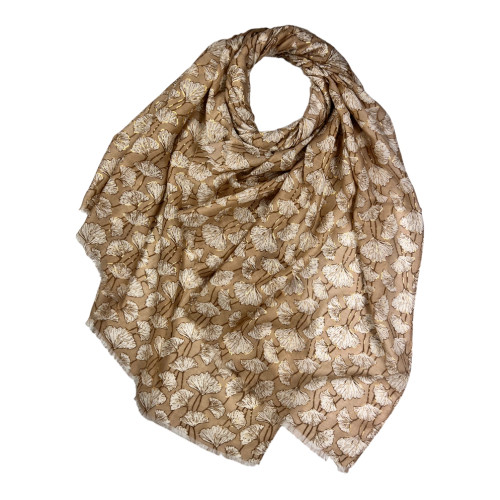 Mini Lotus Leaves Print Scarf - Beige