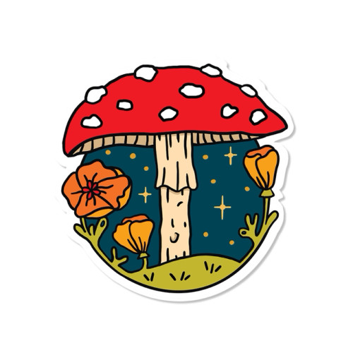 California Poppy Mushroom Sticker California Poppy Mushroom Sticker