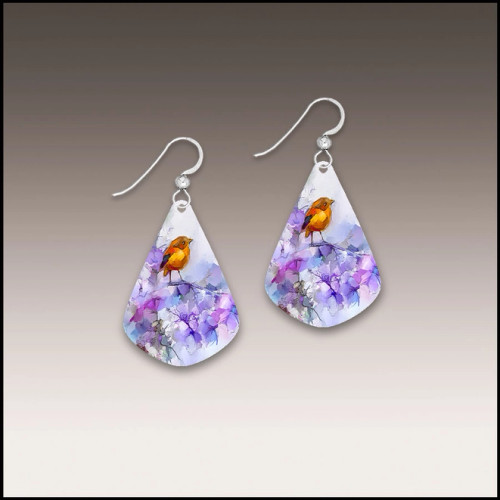 Orange Bird Fine Art Short Drop Handmade Earrings Orange Bird Fine Art Short Drop Handmade Earrings