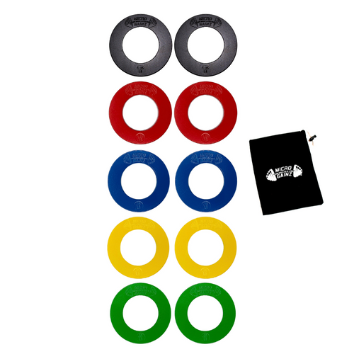 Micro Gainz Multi-Color Olympic Size Fractional Weight Plates Set of 10 Plates .25LB-1.25LB  w/ Bag