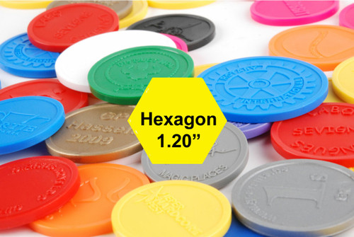 Plastic Tokens Embossed Hexagon 1.20" Qty 10000 Token Collage