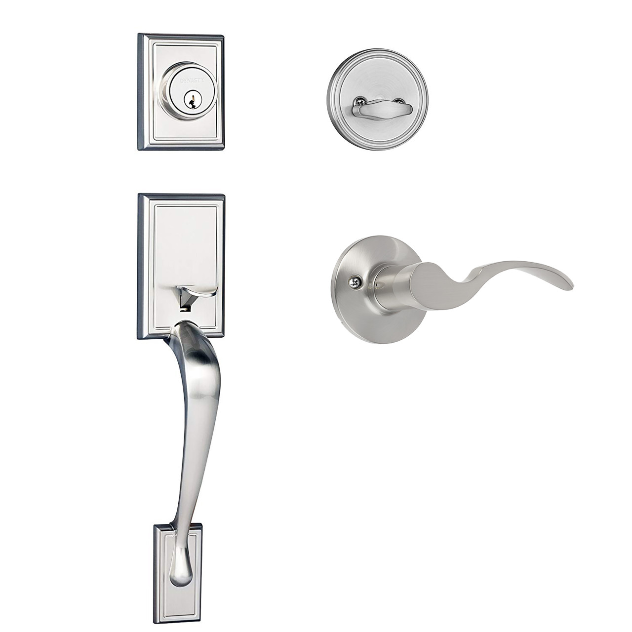Dynasty Hardware DEN-MON-100-US15-LH Denver Front Door Handleset, Satin Nickel, With Monterey Lever, Left Hand