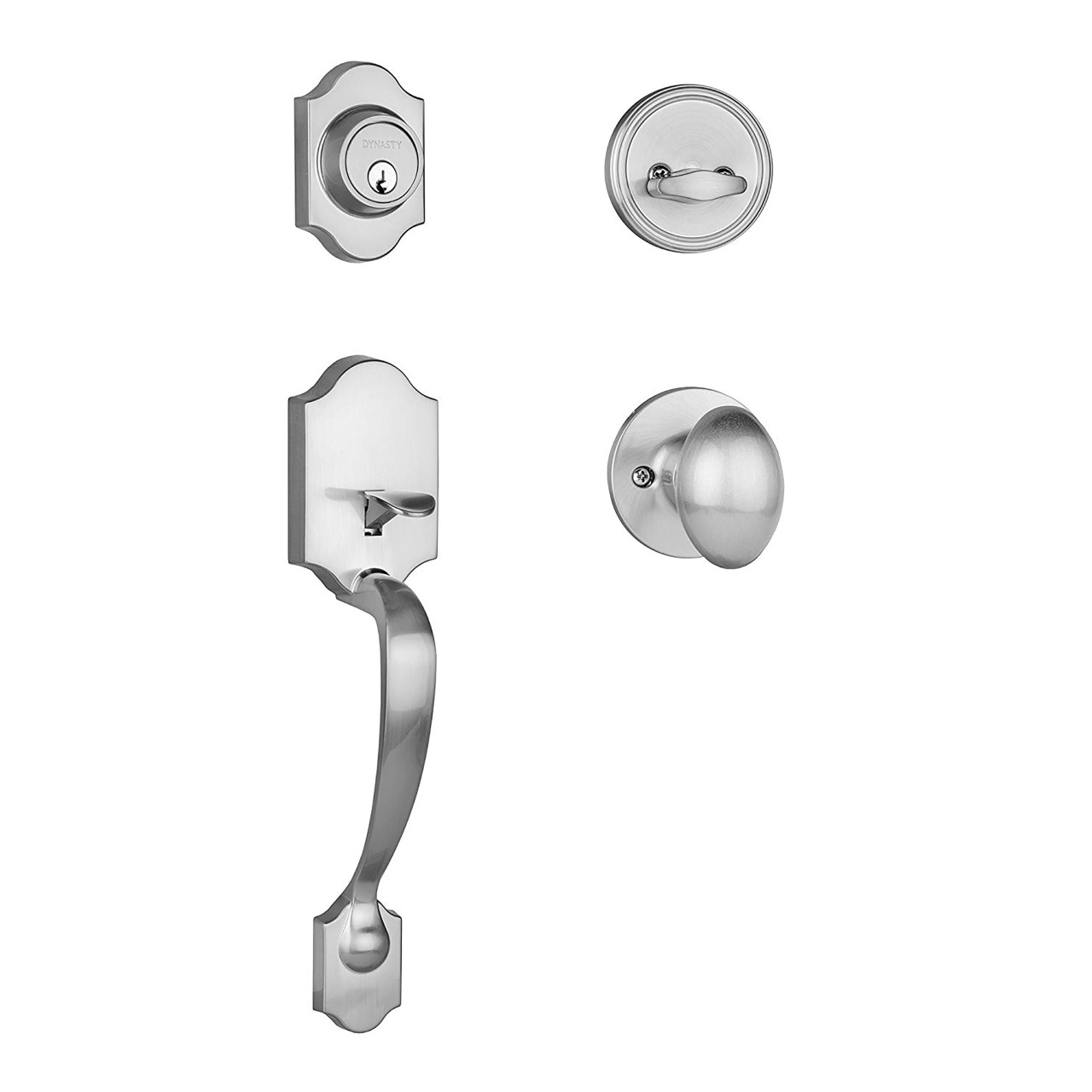Dynasty Hardware DEN-ASP-100-15 Denver Front Door Handleset, Satin Nickel with Aspen Knob