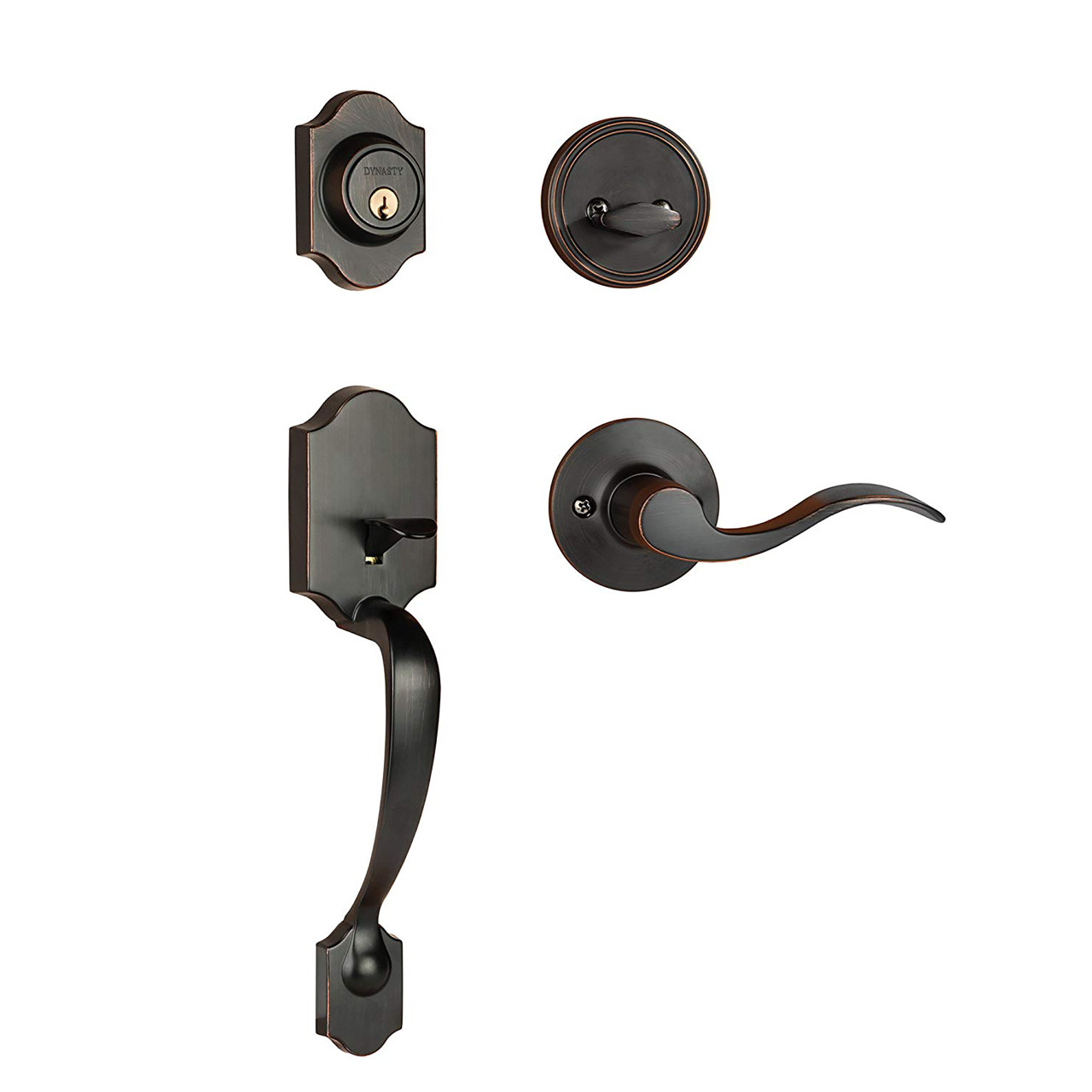 Dynasty Hardware DEN-HER-100-12PL Denver Front Door Handleset, Aged Oil Rubbed Bronze, With Heritage Lever, Left Hand