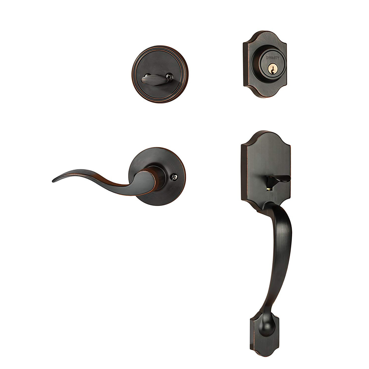 Dynasty Hardware DEN-HER-100-12PR Denver Front Door Handleset, Aged Oil Rubbed Bronze, With Heritage Lever, Right Hand