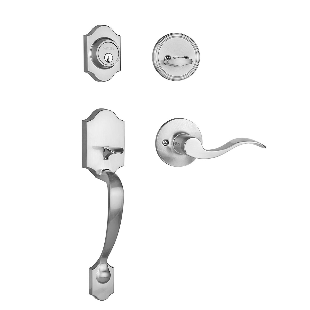Dynasty Hardware DEN-HER-100-15L Denver Front Door Handleset, Satin Nickel, With Heritage Lever, Left Hand