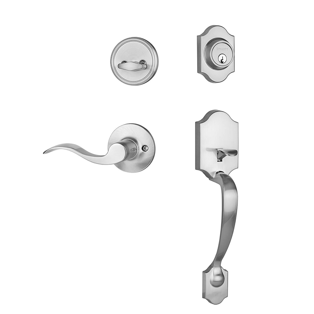 Dynasty Hardware DEN-HER-100-15R Denver Front Door Handleset, Satin Nickel, With Heritage Lever, Right Hand
