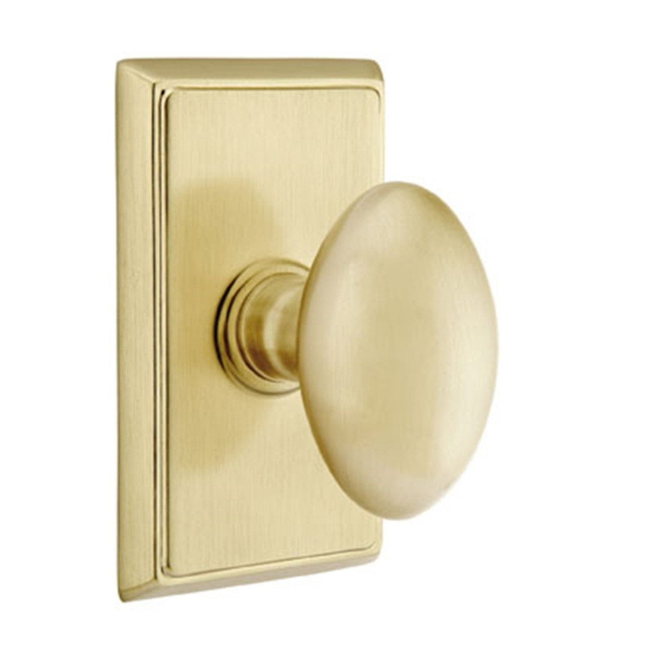 Emtek 8221-E-US4 Egg Door Knob Privacy Set With Rectangular Rosette Satin  Brass 