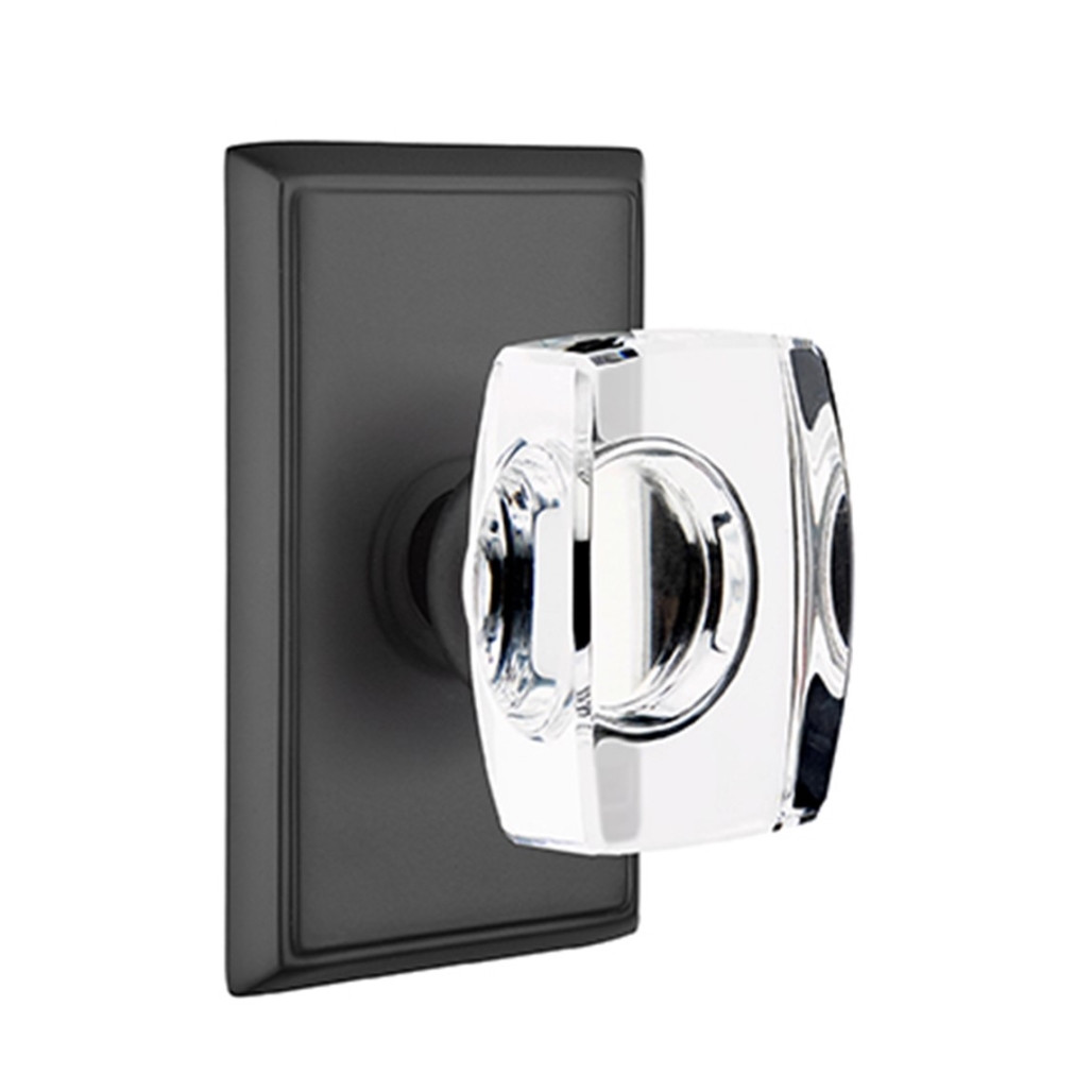Emtek Astoria Crystal Door Knob – Privacy Set With Rectangular Rosette In Flat Black Finish