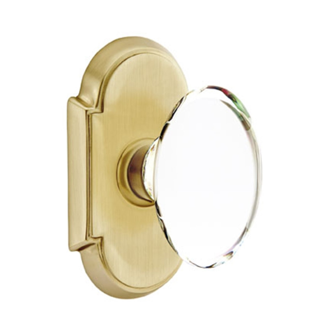 Emtek 8221-E-US4 Egg Door Knob Privacy Set With Rectangular Rosette Satin  Brass 