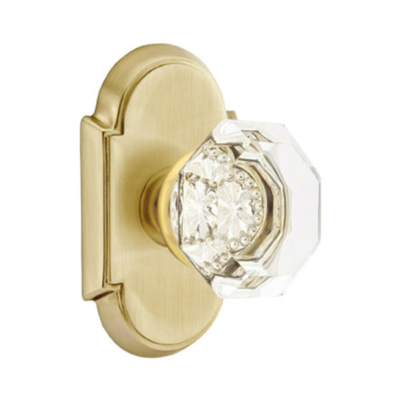 Emtek 8208-OT-US4 Old Town Clear Crystal Door Knob Privacy Set With #8  Rosette Satin Brass 