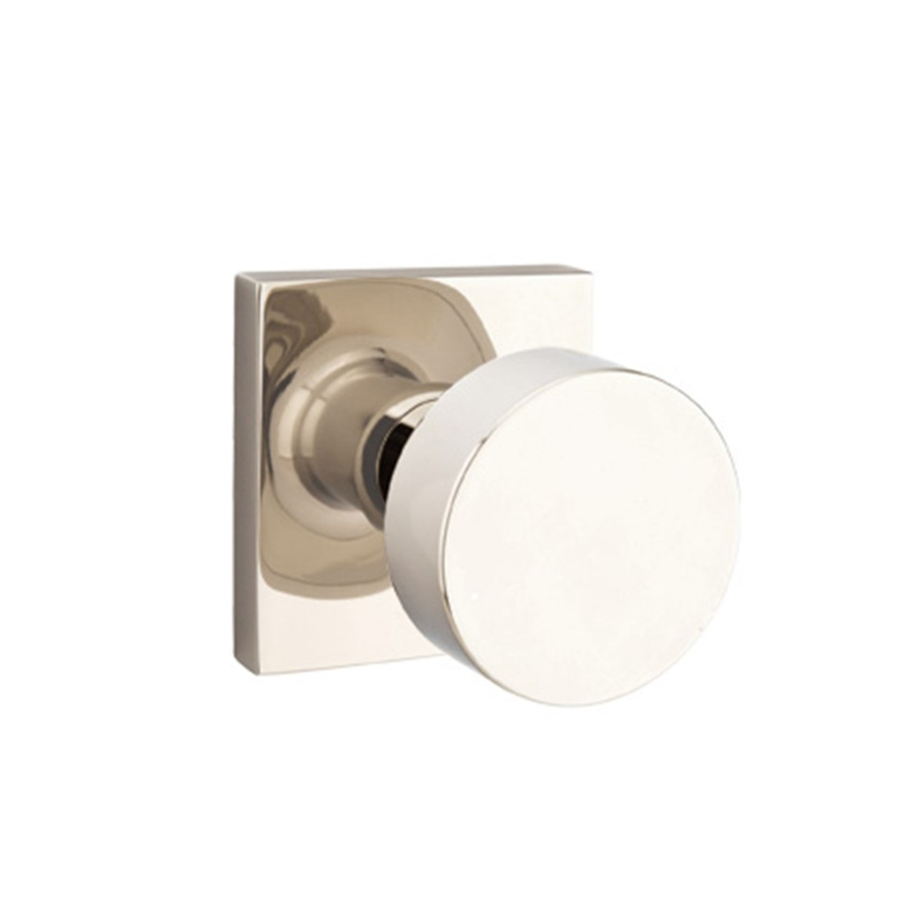 Emtek 5210-ROU-US14 Round Door Knob Privacy Set With Square Rosette  Polished Nickel