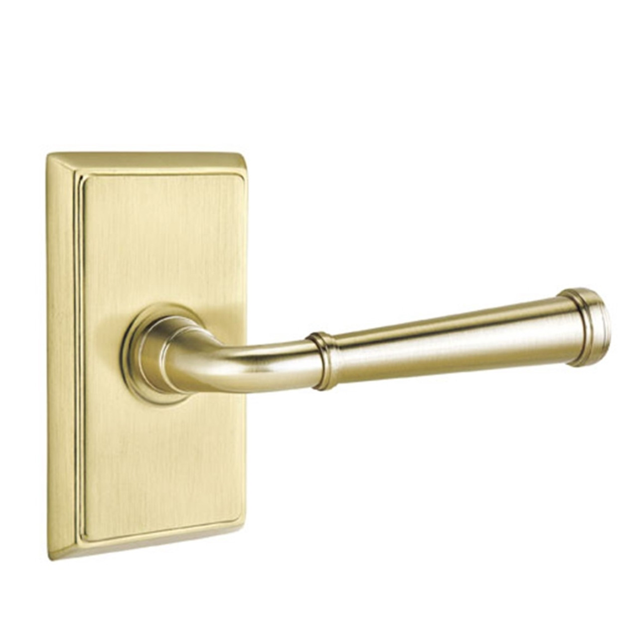 Emtek 8221-ME-US4 Merrimack Door Lever Privacy Set With Rectangular Rosette  Satin Brass