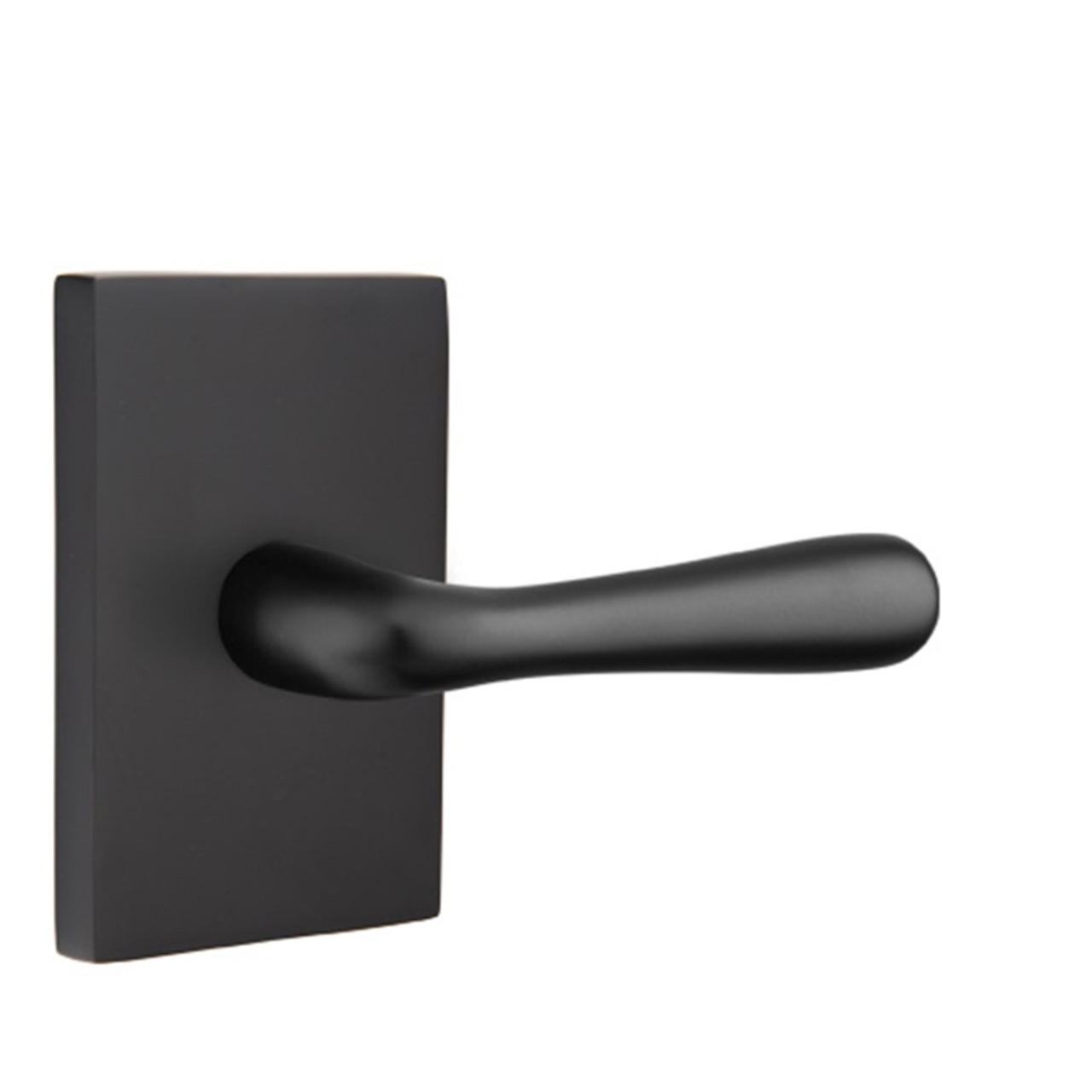 Emtek Helios Lever Handle with Modern Rectangular Rosette in Flat