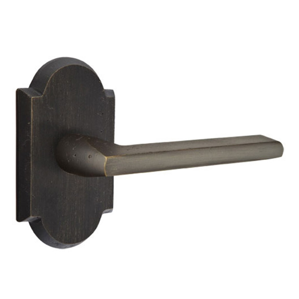 Emtek 7208-LR-MB Lariat Sandcast Bronze Door Lever Privacy Set With #1 Rosette Medium Bronze