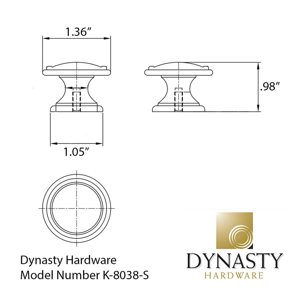 Dynasty Hardware K-8038-S-FB Two Ring Cabinet Knob, Flat Black